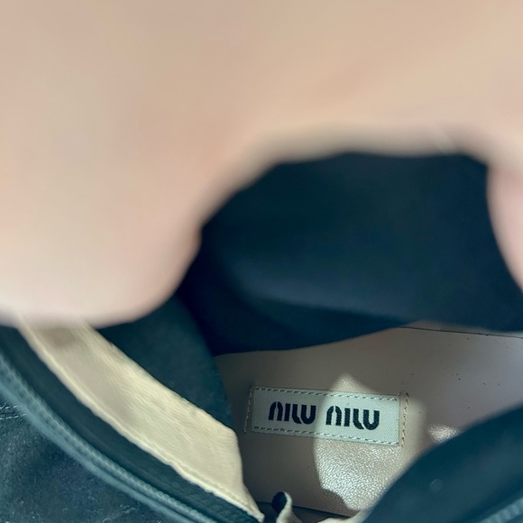 Miu Miu Black Knee-High Suede Boots with Crystal-Trim Block Heel - Picture 12 of 14